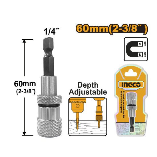 Держатель для бит с ограничителем 60 мм INGCO ABH50608 Держатель для бит с ограничителем 60 мм INGCO ABH50608