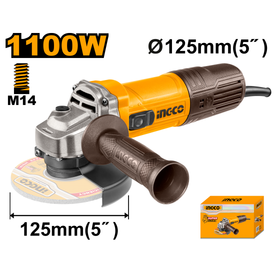 Угловая шлифовальная машина 1100 Вт, 125 мм INGCO AG110028 INDUSTRIAL Угловая шлифовальная машина 1100 Вт, 125 мм INGCO AG110028 INDUSTRIAL