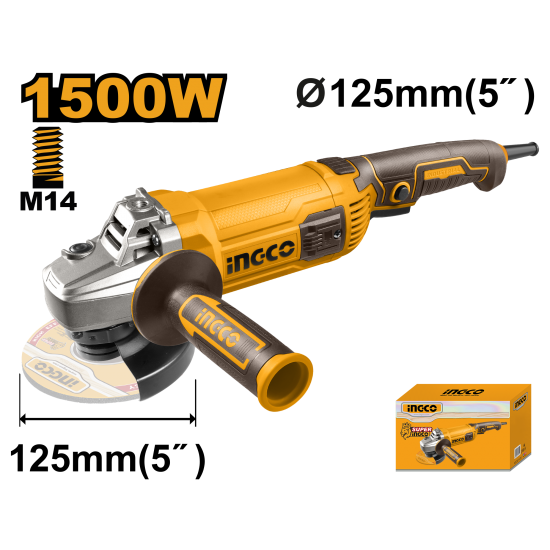 Угловая шлифовальная машина 1500 Вт 125 мм (4) INGCO AG150028 INDUSTRIAL Угловая шлифовальная машина 1500 Вт 125 мм (4) INGCO AG150028 INDUSTRIAL