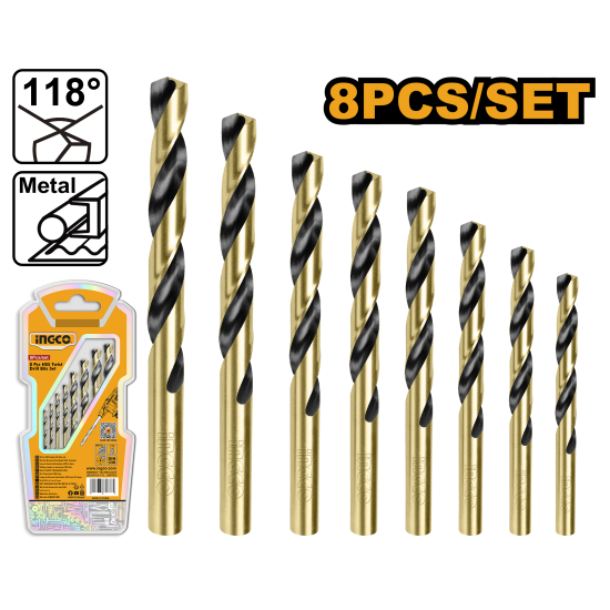Набор сверл по металлу 8 шт. INGCO AKDB0801