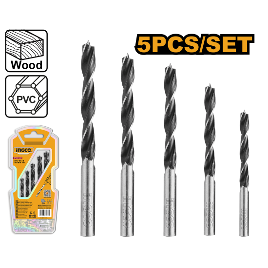 Набор сверл по дереву 5 шт (40/80) INGCO AKDB5055 Набор сверл по дереву 5 шт (40/80) INGCO AKDB5055