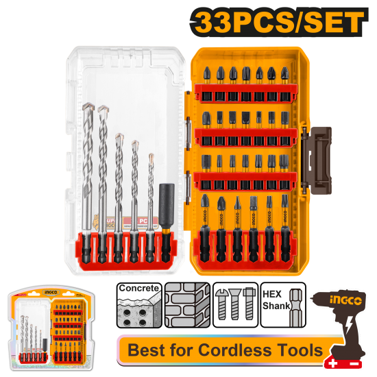 Набор сверл и ударных бит 33 шт (12/24) INGCO AKDL11303 INDUSTRIAL