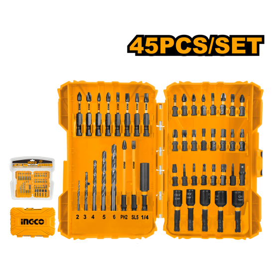 Набор ударных бит, головок ,сверл 45 шт INGCO AKDL24502 INDUSTRIAL Набор ударных бит, головок ,сверл 45 шт INGCO AKDL24502 INDUSTRIAL