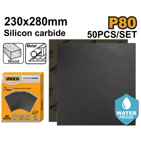 Водонепроницаемая наждачная бумага 230-280 мм P80 50 шт (5/10) INGCO AKHS008016 INDUSTRIAL Водонепроницаемая наждачная бумага 230-280 мм P80 50 шт (5/10) INGCO AKHS008016 INDUSTRIAL