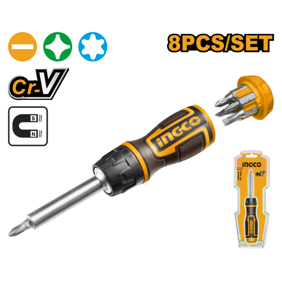 Отвертка с трещоткой и насадками INGCO AKISD0808 INDUSTRIAL Отвертка с трещоткой и насадками INGCO AKISD0808 INDUSTRIAL