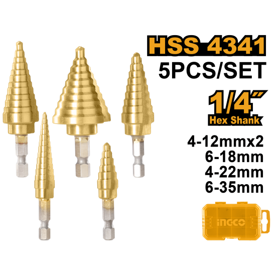 Набор ступенчатых сверл 1/4