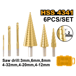 Набор ступенчатых сверл 6 шт (30) INGCO AKSDS2061 INDUSTRIAL Набор ступенчатых сверл 6 шт (30) INGCO AKSDS2061 INDUSTRIAL