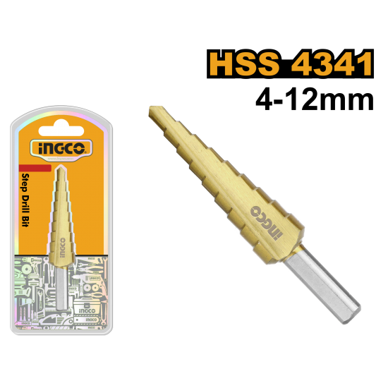 Ступенчатое сверло 4-12 мм (50/200) INGCO AKSDS41233 INDUSTRIAL