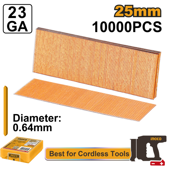 Шпильки для нейлера 23 GA 25 мм 10000 шт (18/36) INGCO ANA06825 INDUSTRIAL Шпильки для нейлера 23 GA 25 мм 10000 шт (18/36) INGCO ANA06825 INDUSTRIAL