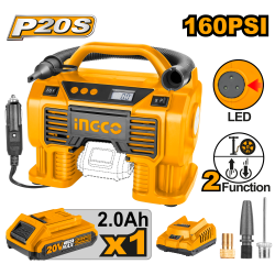 Аккумуляторный автомобильный компрессор 20 В, 11 бар INGCO CACLI20021
