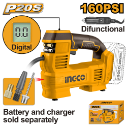 Аккумуляторный автомобильный компрессор 20В 11 бар (4) INGCO CACLI2012