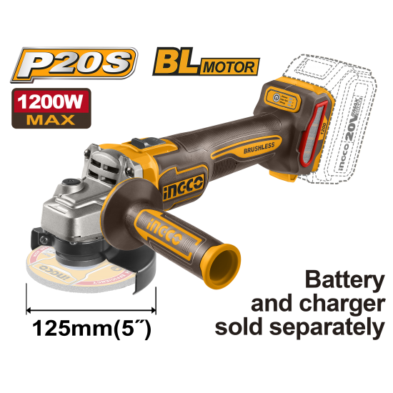 Аккумуляторная УШМ б/щ 125 мм (6) INGCO CAGLI221253 INDUSTRIAL Аккумуляторная УШМ б/щ 125 мм (6) INGCO CAGLI221253 INDUSTRIAL