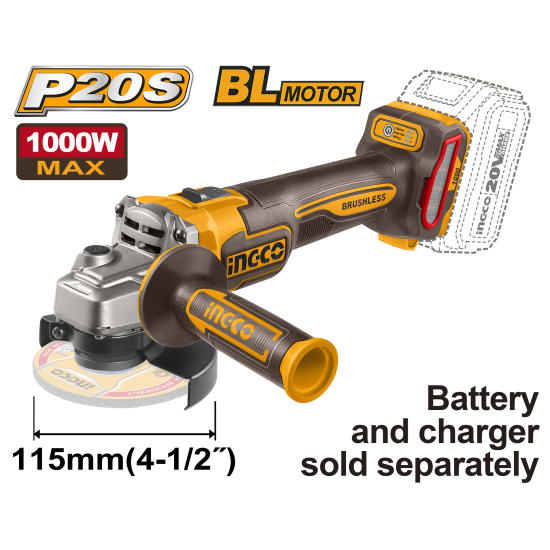 Аккумуляторная УШМ б/щ 115 мм (6) INGCO CAGLI27153 INDUSTRIAL Аккумуляторная УШМ б/щ 115 мм (6) INGCO CAGLI27153 INDUSTRIAL