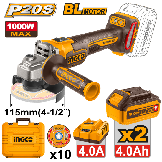 Аккумуляторная УШМ б/щ 115 мм (4) INGCO CAGLI271532 INDUSTRIAL