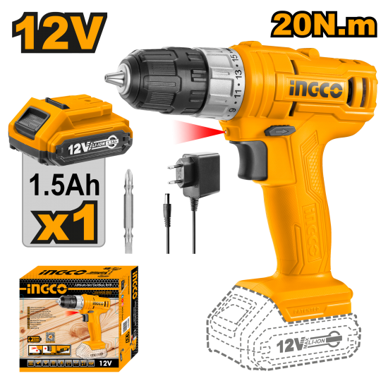 Аккумуляторный шуруповерт Li-ion 12В INGCO CDLI1211