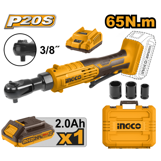 Трещотка аккумуляторная 65 Нм, 20В 3/8