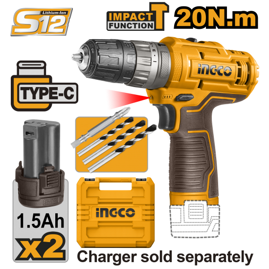 Аккумуляторный ударный шуруповерт 12В Li-ion INGCO CIDLI12202 Аккумуляторный ударный шуруповерт 12В Li-ion INGCO CIDLI12202
