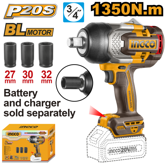 Аккумуляторный ударный гайковерт 1350 Нм, 3/4 Аккумуляторный ударный гайковерт 1350 Нм, 3/4