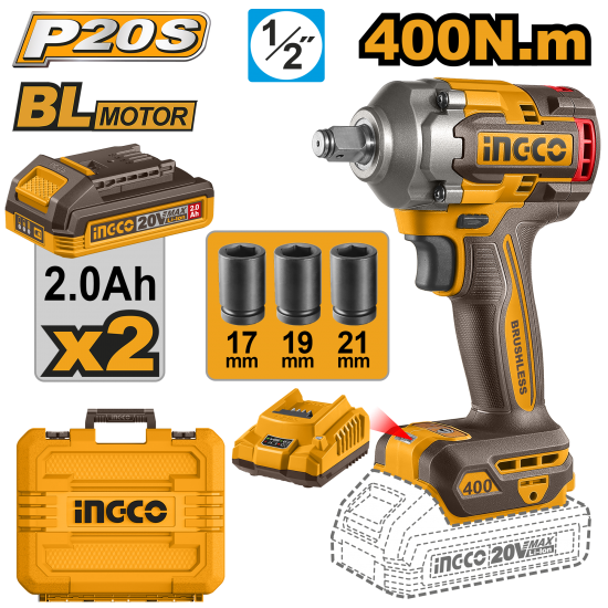 Аккумуляторный ударный гайковерт 20В Li-ion, б/щ 400 Нм (5) INGCO CIWLI2040 INDUSTRIAL Аккумуляторный ударный гайковерт 20В Li-ion, б/щ 400 Нм (5) INGCO CIWLI2040 INDUSTRIAL