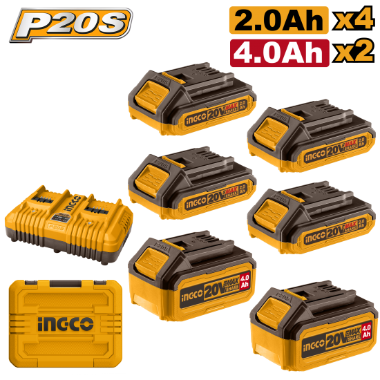 Набор аккумуляторов и зарядки Li-ion 2.0 Ач, 4.0 Ач INGCO COSLI230701 INDUSTRIAL Набор аккумуляторов и зарядки Li-ion 2.0 Ач, 4.0 Ач INGCO COSLI230701 INDUSTRIAL