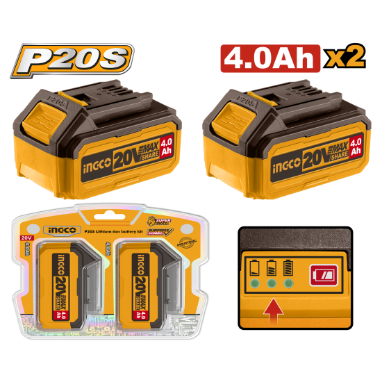 Набор аккумуляторов Li-ion 4.0 Ач 2 шт INGCO COSLI240312 INDUSTRIAL Набор аккумуляторов Li-ion 4.0 Ач 2 шт INGCO COSLI240312 INDUSTRIAL