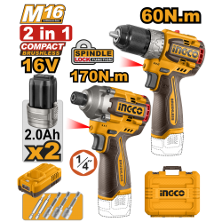 Набор аккумуляторного инструмента 16В 2 шт INGCO COSLI240968 INDUSTRIAL Набор аккумуляторного инструмента 16В 2 шт INGCO COSLI240968 INDUSTRIAL