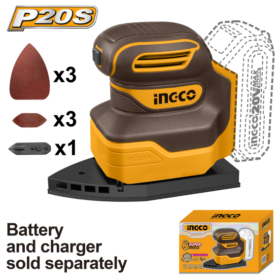 Аккумуляторная вибрационная шлифмашина 20В INGCO CPSLI2014 INDUSTRIAL