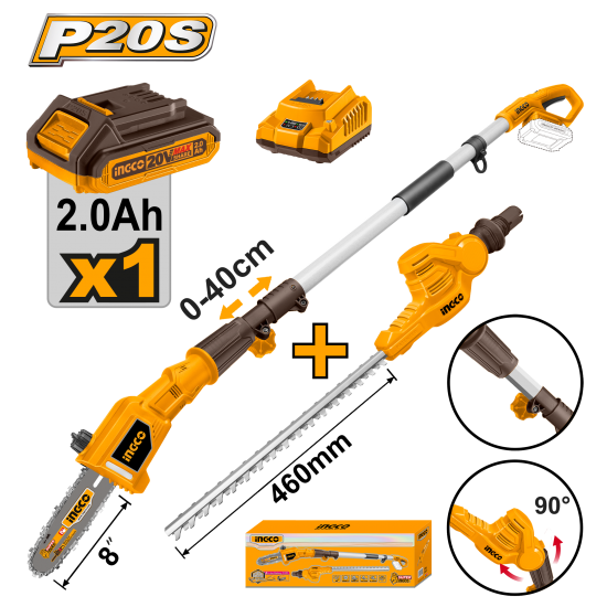 Аккумуляторный телескопический триммер 20В 2 в 1 (4) INGCO CPTS201681 Аккумуляторный телескопический триммер 20В 2 в 1 (4) INGCO CPTS201681