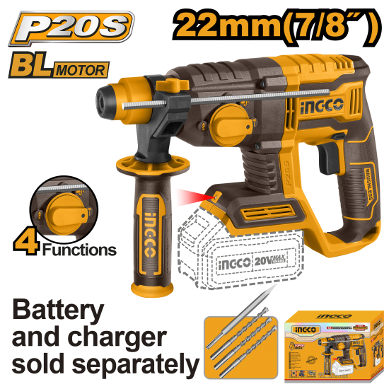 Аккумуляторный перфоратор 20 В INGCO CRHLI20208 INDUSTRIAL Аккумуляторный перфоратор 20 В INGCO CRHLI20208 INDUSTRIAL