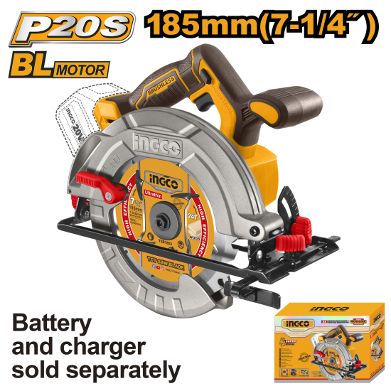 Аккумуляторная циркулярная пила 20В Li-Ion INGCO CSLI1851 INDUSTRIAL