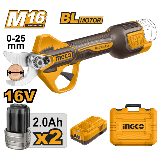 Аккумуляторный секатор 16В б/щ (6) INGCO CSSLI162582 INDUSTRIAL