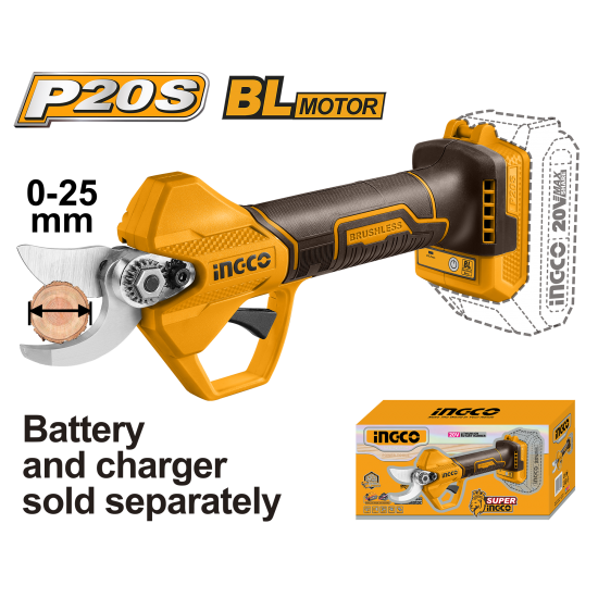 Аккумуляторный секатор 20 В Li-Ion INGCO CSSLI20258 INDUSTRIAL