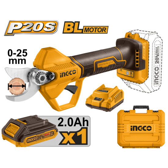 Аккумуляторный секатор 20 В Li-Ion INGCO CSSLI202581 INDUSTRIAL