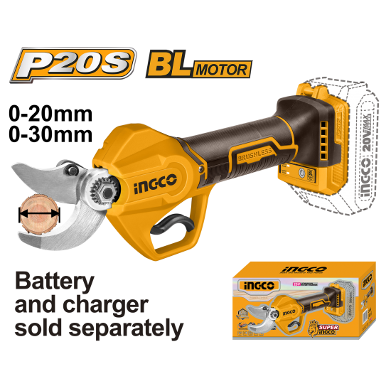 Аккумуляторный секатор 20 В Li-Ion INGCO CSSLI20308 INDUSTRIAL
