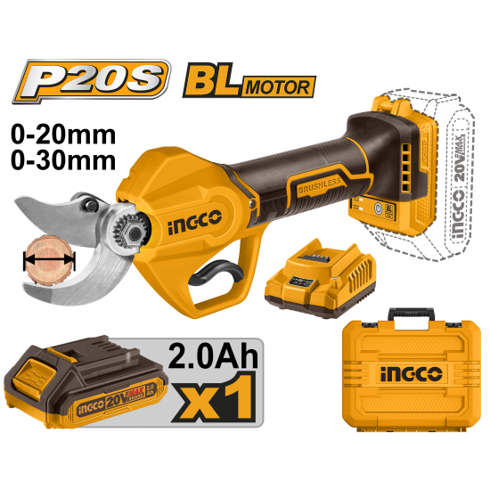 Аккумуляторный секатор 20 В Li-Ion INGCO CSSLI203083 INDUSTRIAL