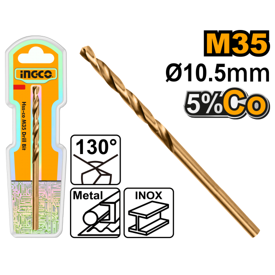Сверло по металлу M35 HSS-Со 10.5 мм (110/220) INGCO DBT01131051 INDUSTRIAL Сверло по металлу M35 HSS-Со 10.5 мм (110/220) INGCO DBT01131051 INDUSTRIAL