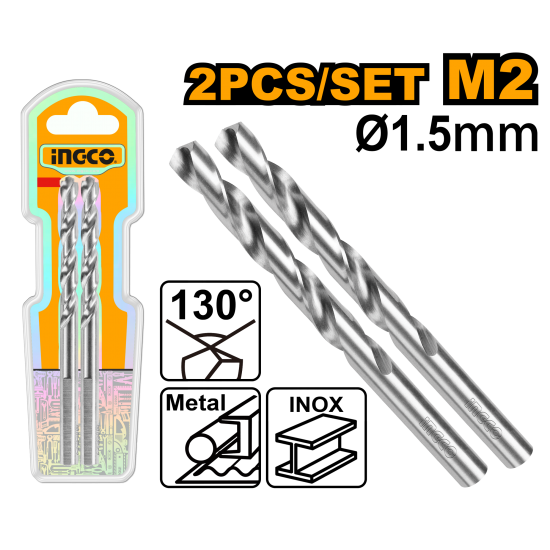 Сверло по металлу M2 HSS 1.5 мм 2 шт (250/500) INGCO DBT11300152 INDUSTRIAL