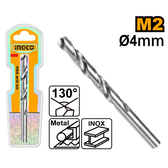 Сверло по металлу M2 HSS 4 мм (250/500) INGCO DBT11300401 INDUSTRIAL