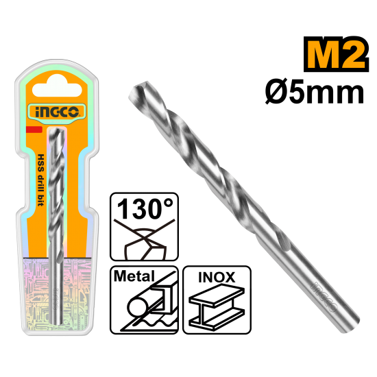 Сверло по металлу M2 HSS 5 мм (250/500) INGCO DBT11300501 INDUSTRIAL