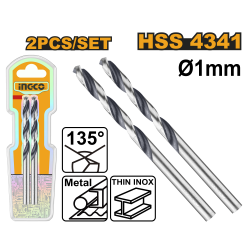 Сверло по металлу HSS4341 1 мм 2 шт (100/800) INGCO DBT1200014 INDUSTRIAL