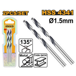 Сверло по металлу HSS4341 1.5 мм 2 шт (100/800) INGCO DBT1200154 INDUSTRIAL
