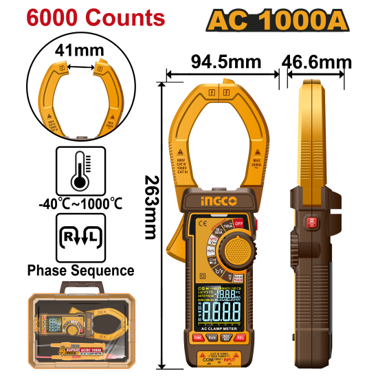 Мультиметр цифровой 1000А AC (5/10) INGCO DCM610001 INDUSTRIAL