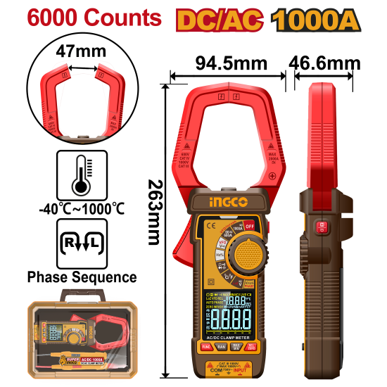 Мультиметр цифровой 1000А AC/DC (5/10) INGCO DCM610002 INDUSTRIAL Мультиметр цифровой 1000А AC/DC (5/10) INGCO DCM610002 INDUSTRIAL