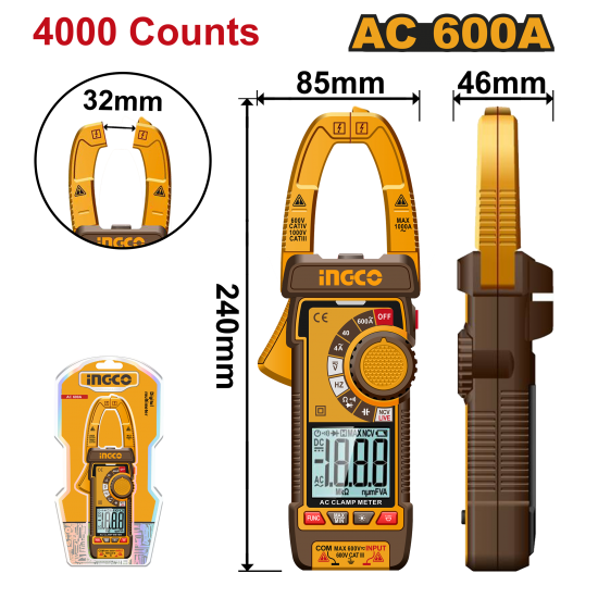 Мультиметр цифровой 600А AC (5/20) INGCO DCM66001 INDUSTRIAL Мультиметр цифровой 600А AC (5/20) INGCO DCM66001 INDUSTRIAL