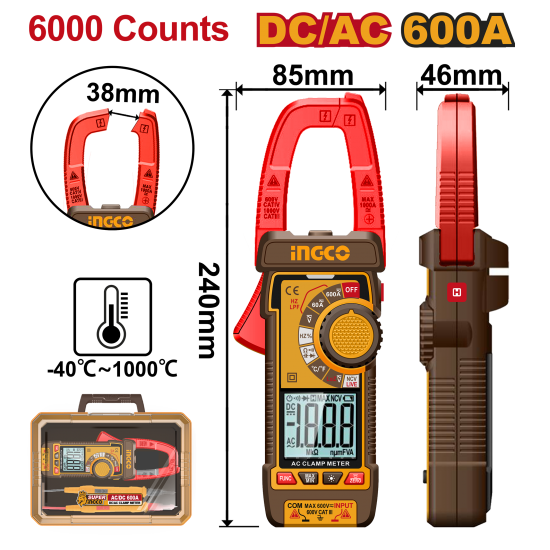 Мультиметр цифровой 600А AC/DC (5/10) INGCO DCM66002 INDUSTRIAL Мультиметр цифровой 600А AC/DC (5/10) INGCO DCM66002 INDUSTRIAL