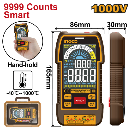 Мультиметр цифровой 1000В (10/20) INGCO DM110004 INDUSTRIAL