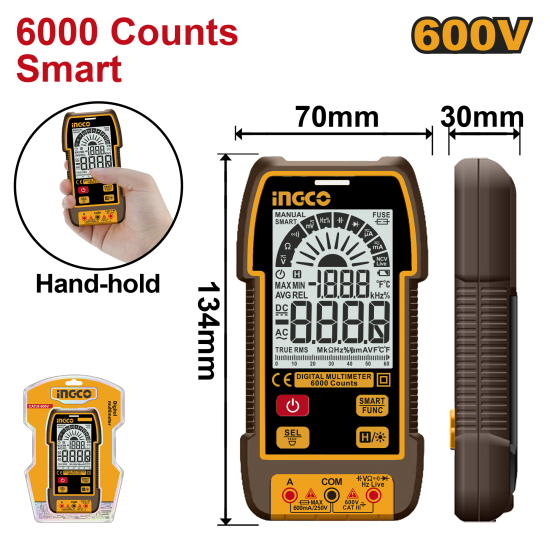 Мультиметр цифровой 600 В (20/40) INGCO DM16004 Мультиметр цифровой 600 В (20/40) INGCO DM16004