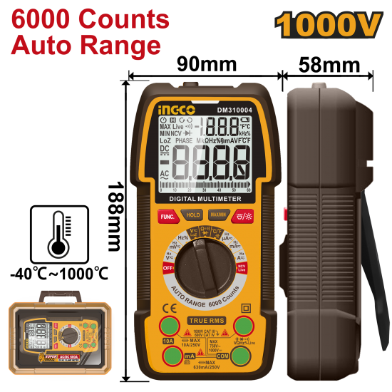 Мультиметр цифровой 1000В (6/12) INGCO DM310004 INDUSTRIAL Мультиметр цифровой 1000В (6/12) INGCO DM310004 INDUSTRIAL
