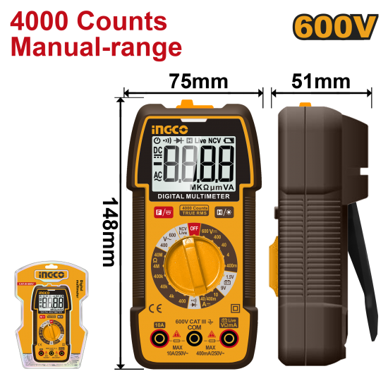 Мультиметр цифровой 600 В (20/40) INGCO DM36002 INDUSTRIAL
