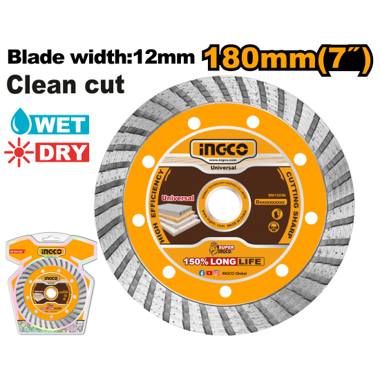Диск алмазный TURBO 180 мм INGCO DMD031801 INDUSTRIAL Диск алмазный TURBO 180 мм INGCO DMD031801 INDUSTRIAL